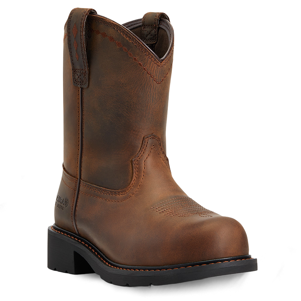 Ariat Ladies Fatbaby® Distressed Brown Pull On Steel Toe Work Boots 10040431