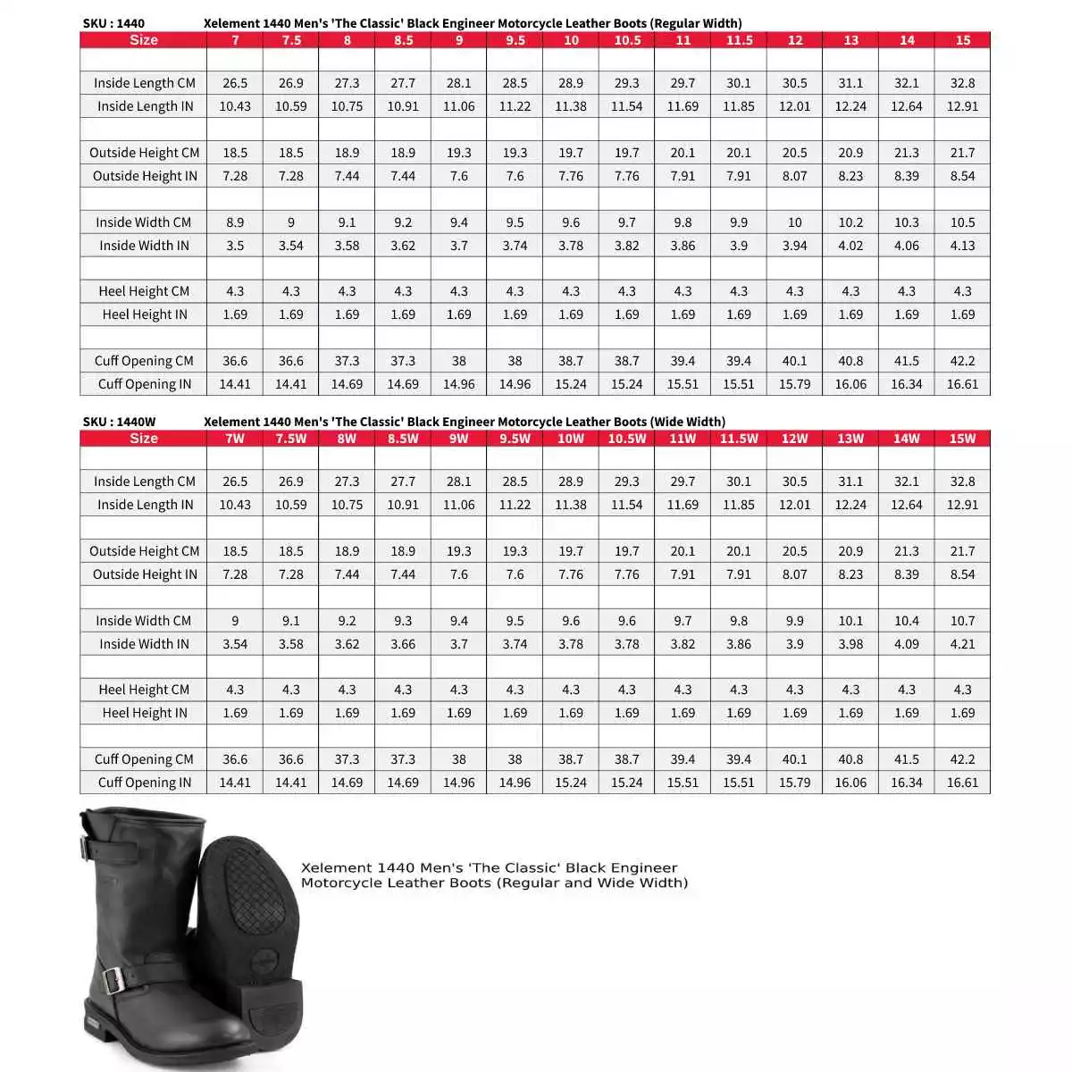 Xelement 1440 Men's 'The Classic' Black Engineer Motorcycle Leather Boots (in Wide And Regular Width) - Image 3