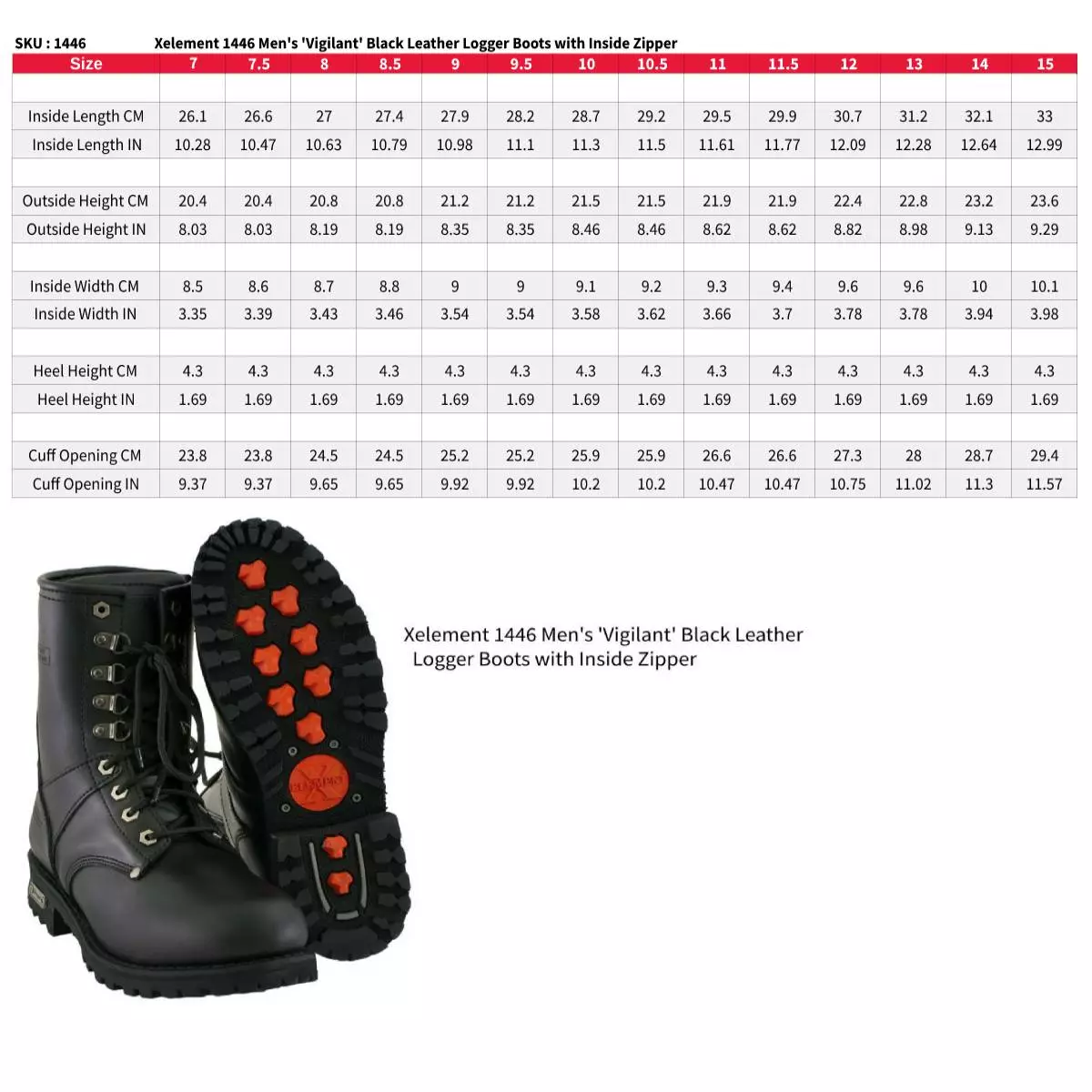 Xelement 1446 Men's 'Vigilant' Black Leather Logger Boots With Inside Zipper - Image 3