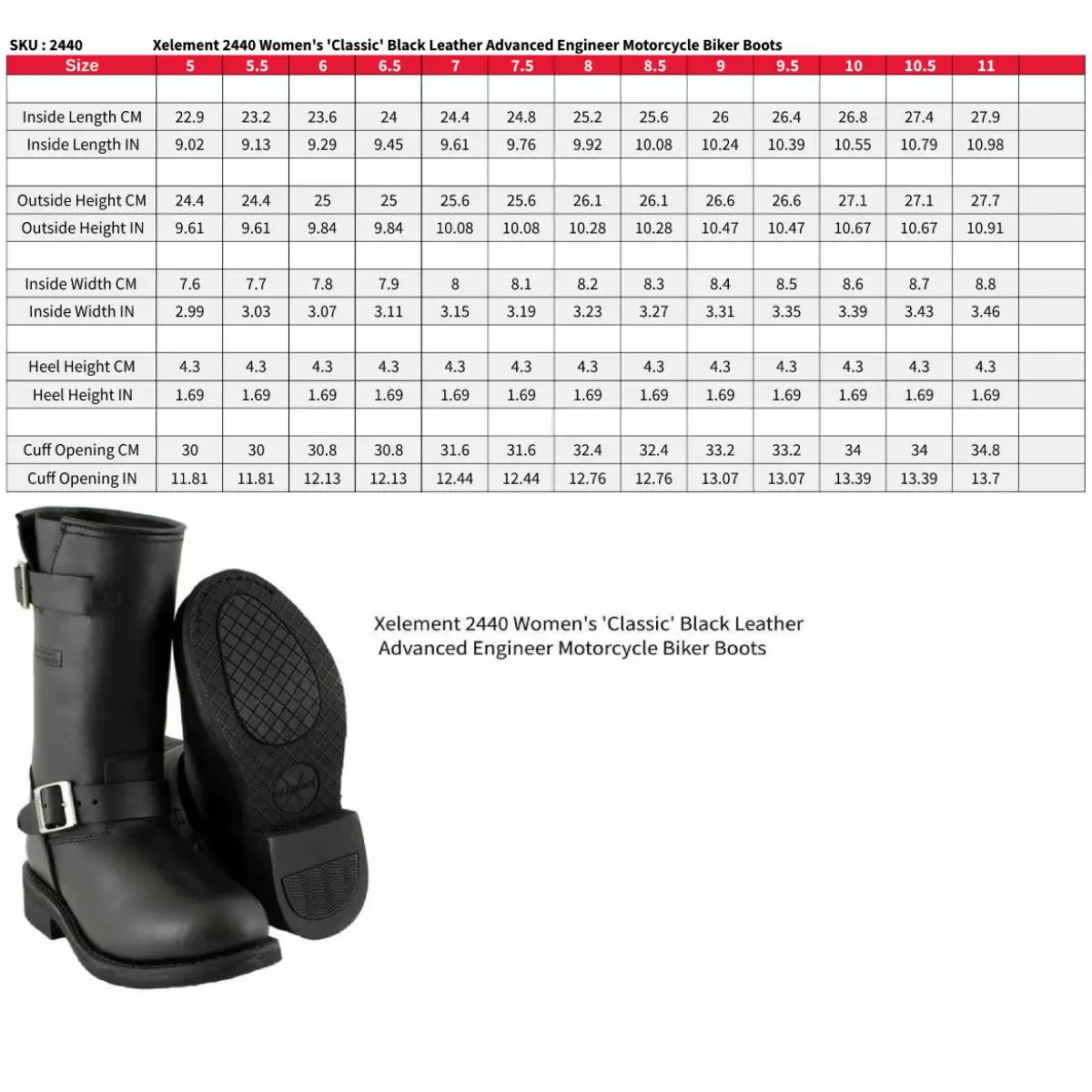 Xelement 2440 Women's 'Classic' Black Leather Advanced Engineer Motorcycle Biker Boots - Image 3