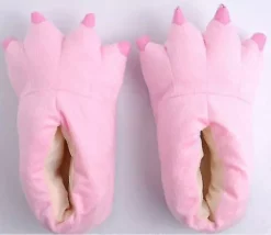 Autumn And Winter Cartoon Dinosaur Animal Paw Shoes, High-heeled Heels To Keep Warm, Crazy Animal City, Plush Home Slippers For Men And Women Pink-35-
