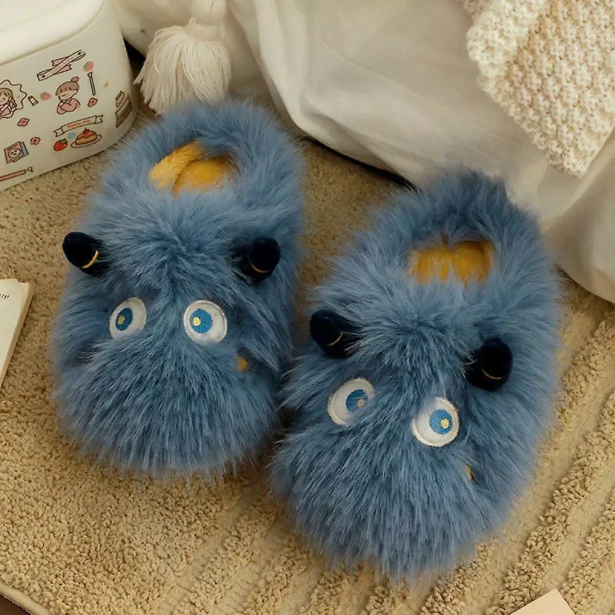 Women Family Cute Warm House Slippers Booties6.5-7blue - Image 3