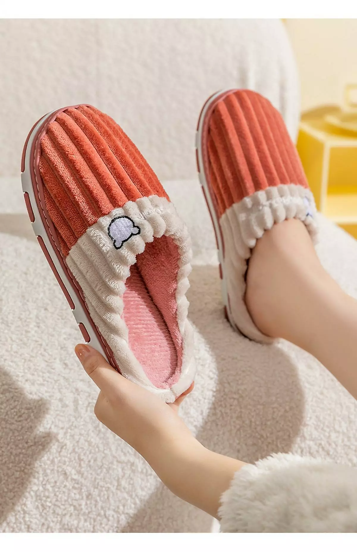 Slippers For Womens Warm Memory Foam Anti-slip House Shoes Comfortable Cotton Slippers Home Bedroom7-7.5 - Image 3