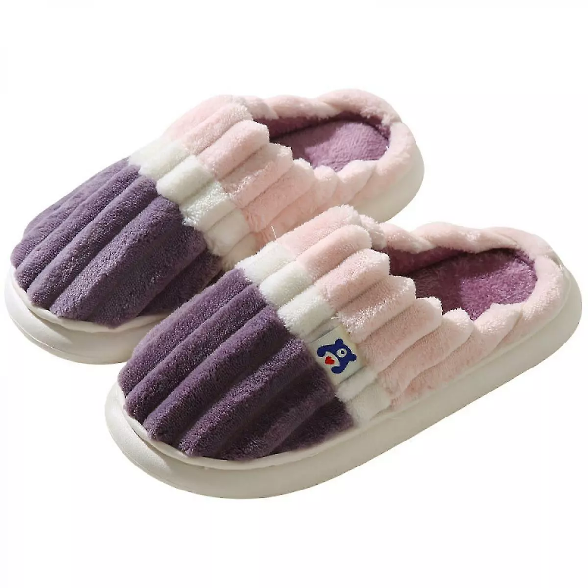 Home Couple Warm Women's Plush Vertical Shoes Slippers Style Solid Cotton Women's Casual7.5-8