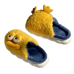 Cute Funny Big Yellow Duck Plush Slippers For Men Women Girl Winter Warm Plush Duck Slipper Home Animal7.5-8