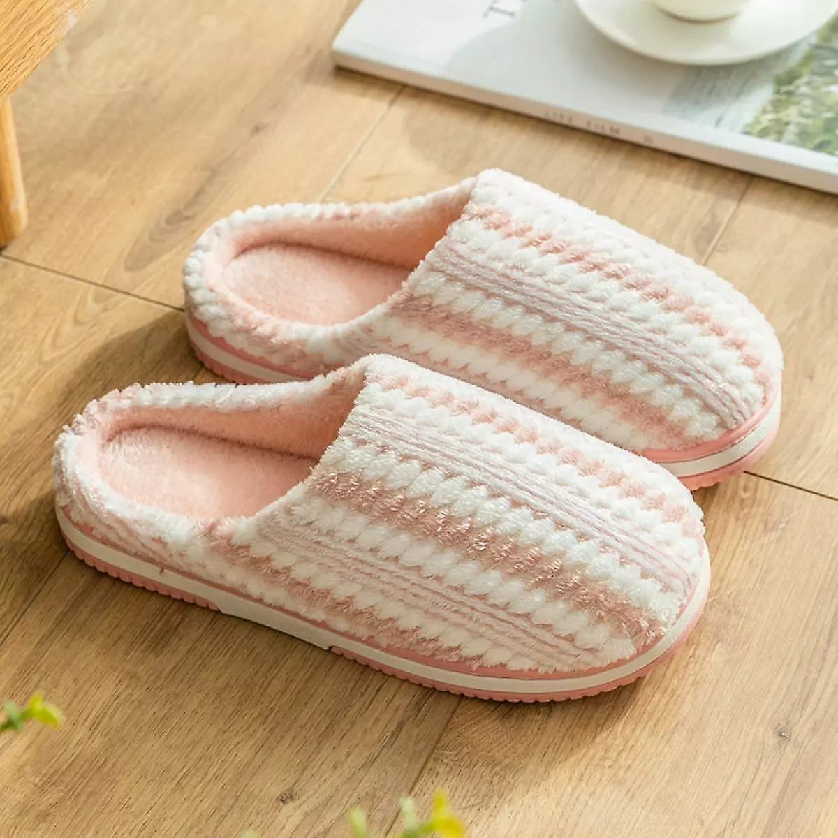 Womens Warm Fuzzy House Slippers Indoor Slip On Bedroom Shoes With Memory Foam Insole Non Skid Rubber Solessize:7.5-8 - Image 3