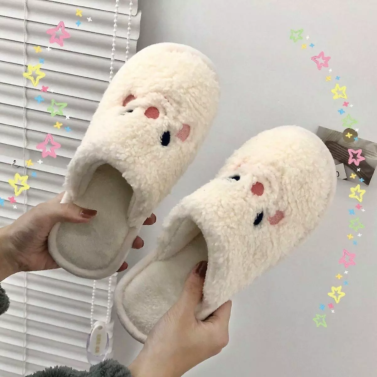 Women's Men's Retro Smiley Face Slippers Comfy Warm Plush Slip-on House Slipper For Winter Indoor Soft Cushion7.5-8 - Image 2