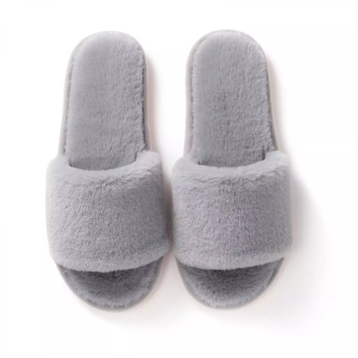 Womens Texture Plush One Band Memory Foam Slide On Slippers, Warm Fuzzy Fluffy Open Toe Bedroom Slides Slipper5-6