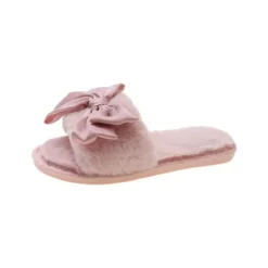 Cute Bow-knot Cotton Slippers For Women,cotton Warm Faux Fur Slipper,fashion Winter Home Plush Slippers8-8.5