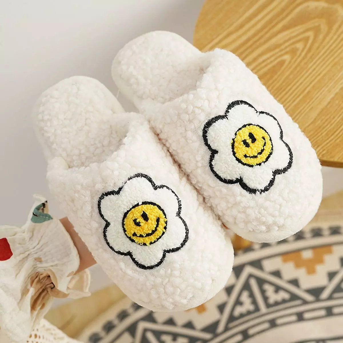Smile Face Slippers Warm Cozy Foam Slide Fuzzy Slides With Soft Memory Foam Comfort Cotton Slip On Warmsize:7.5-8 - Image 2