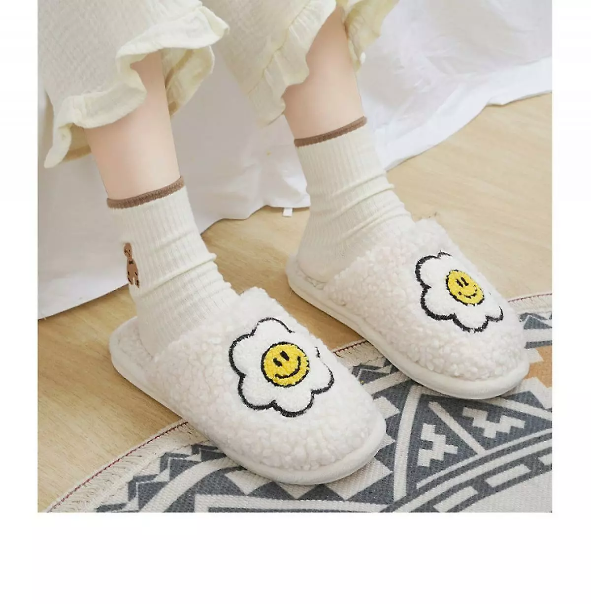 Smile Face Slippers Warm Cozy Foam Slide Fuzzy Slides With Soft Memory Foam Comfort Cotton Slip On Warmsize:7.5-8 - Image 4