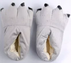 Autumn And Winter Cartoon Dinosaur Animal Paw Shoes, High-heeled Heels To Keep Warm, Crazy Animal City, Plush Home Slippers For Men And Women Grey-27-