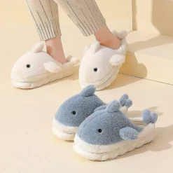 Wabjtam Women's Cute Shark Animal Slippers House Slippers Warm Memory Foam Cotton Cozy Soft Fleece Plush Home Slippers