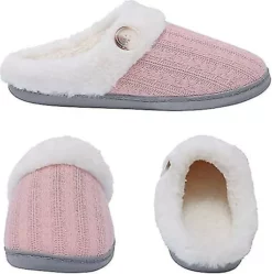 Womens Fuzzy Slippers Warm Slippers With Fluffy P Anti-skid Closed Toe Memory Foam Slip On Slippers