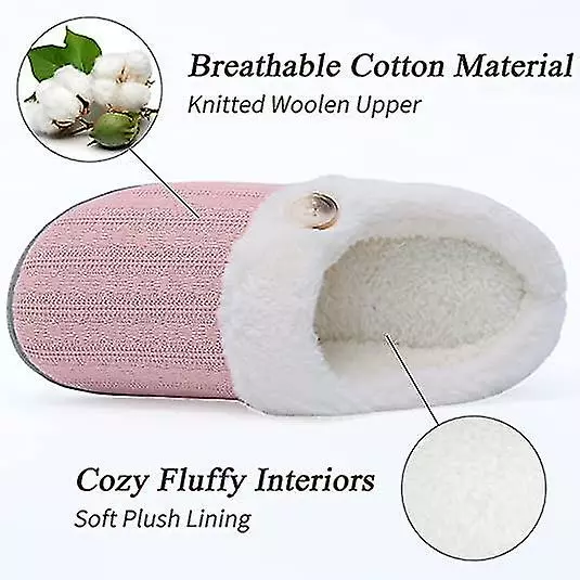 Womens Fuzzy Slippers Warm Slippers With Fluffy P Anti-skid Closed Toe Memory Foam Slip On Slippers - Image 2