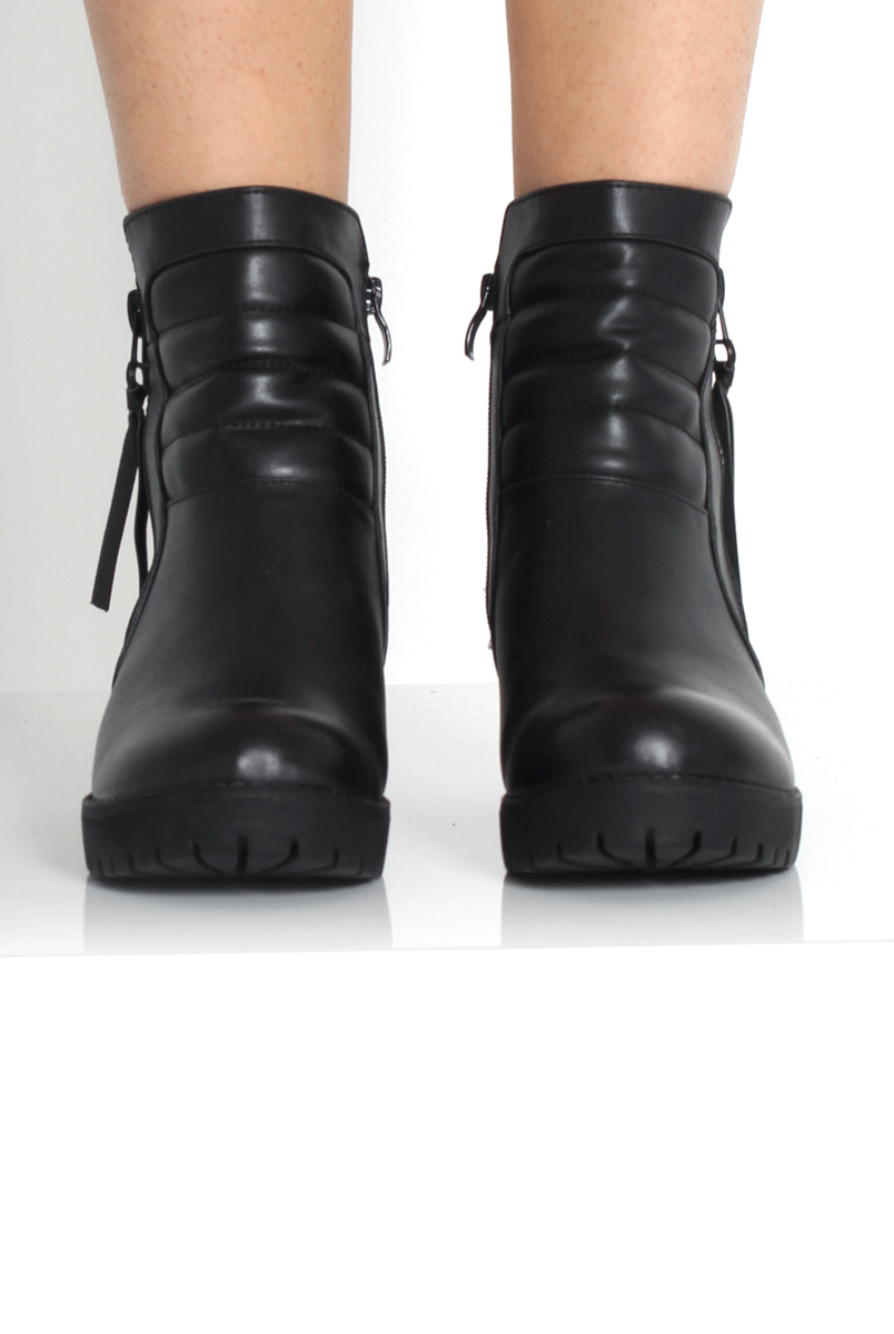 Alisha Black Zip Biker Ankle Boots - Image 3
