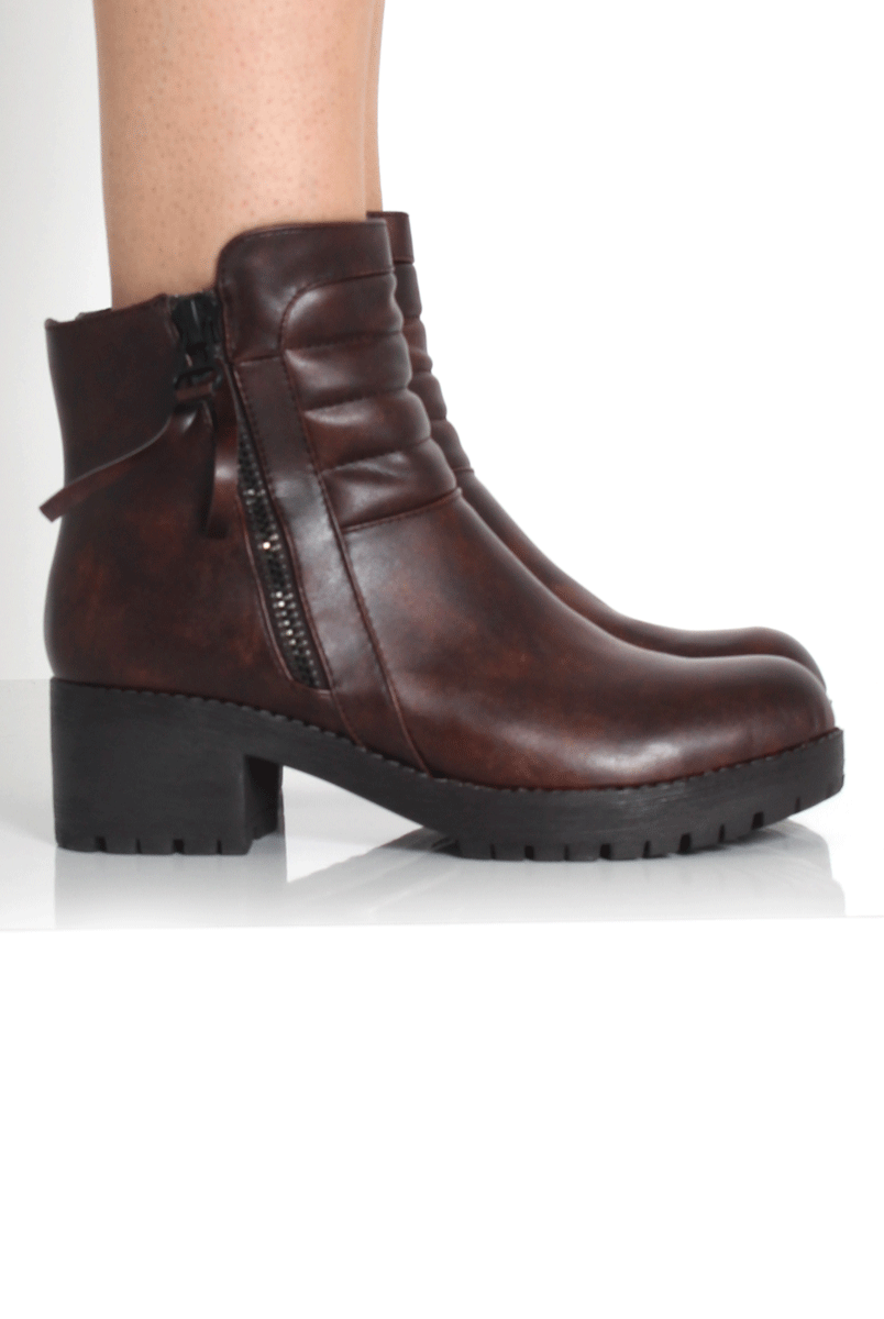 Alisha Brown Zip Biker Ankle Boots - Image 3