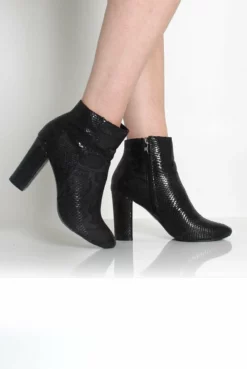 Ashlie Black Snakeskin Ankle Boots