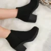 Black Chunky Heeled Ankle Boots - Anella