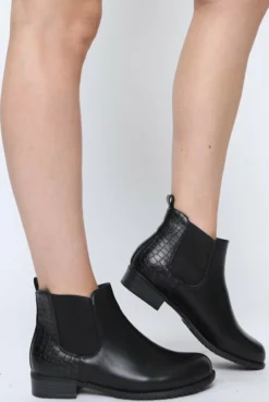 Black PU Croc Low Ankle Chelsea Boots - Hope