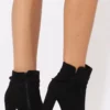 Black Suede Bow Detail Heeled Ankle Boots - Emrata