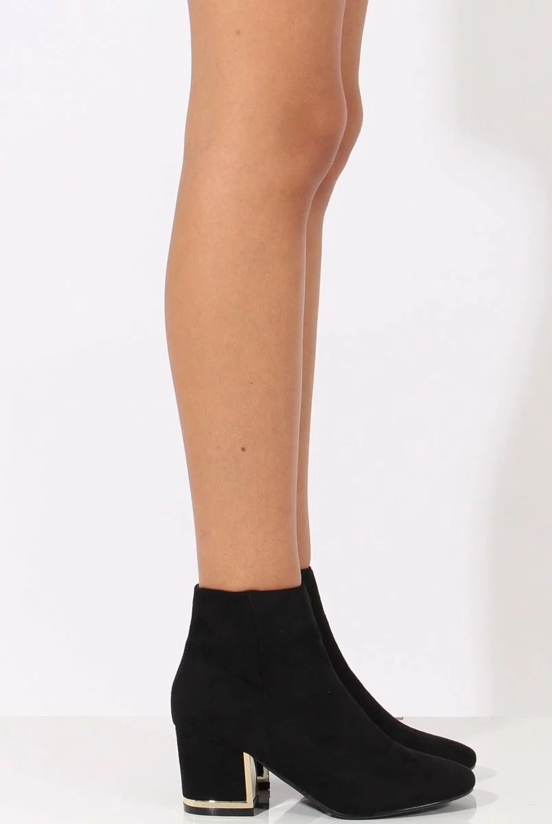 Black Suede Metal Heel Detail Ankle Boots - Claudia - Image 2