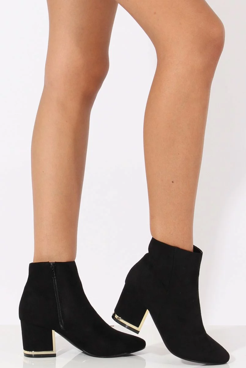 Black Suede Metal Heel Detail Ankle Boots - Claudia - Image 5