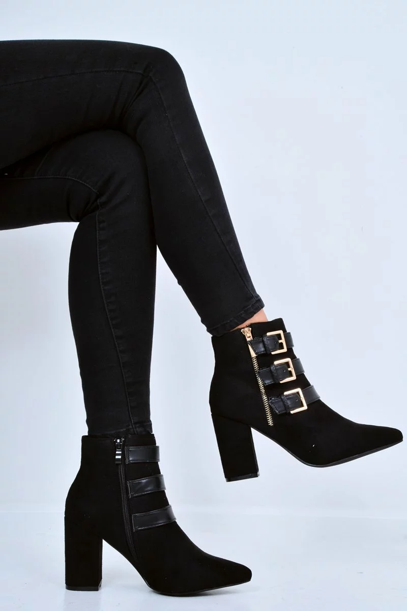 Black Triple Buckle Detail Ankle Boots - Ekaterina - Image 2