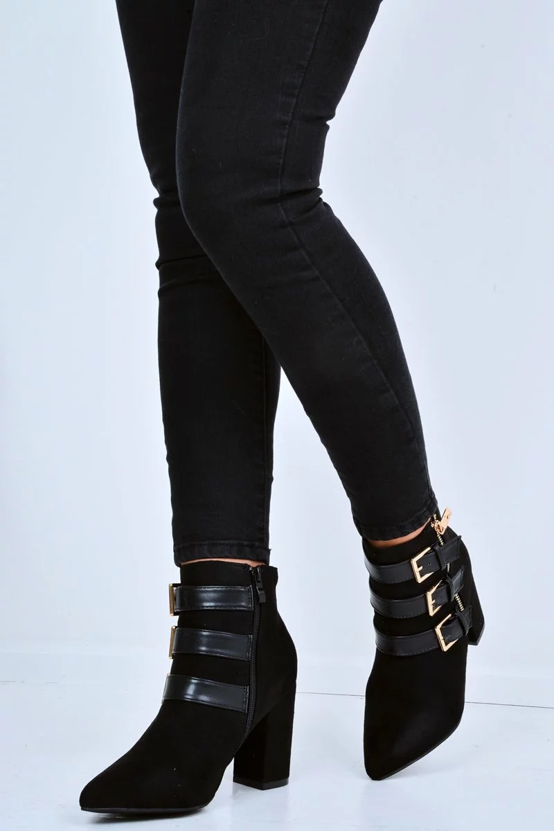 Black Triple Buckle Detail Ankle Boots - Ekaterina - Image 5