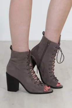 Don Grey Lace Up Peep Toe Ankle Boots