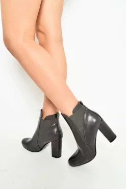 Grey PU Block Heel Ankle Boots - Karlei