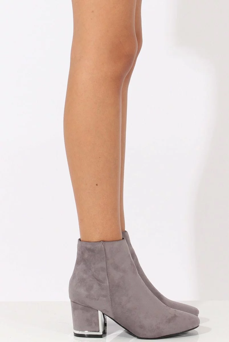 Grey Suede Metal Heel Detail Ankle Boots - Claudia - Image 3