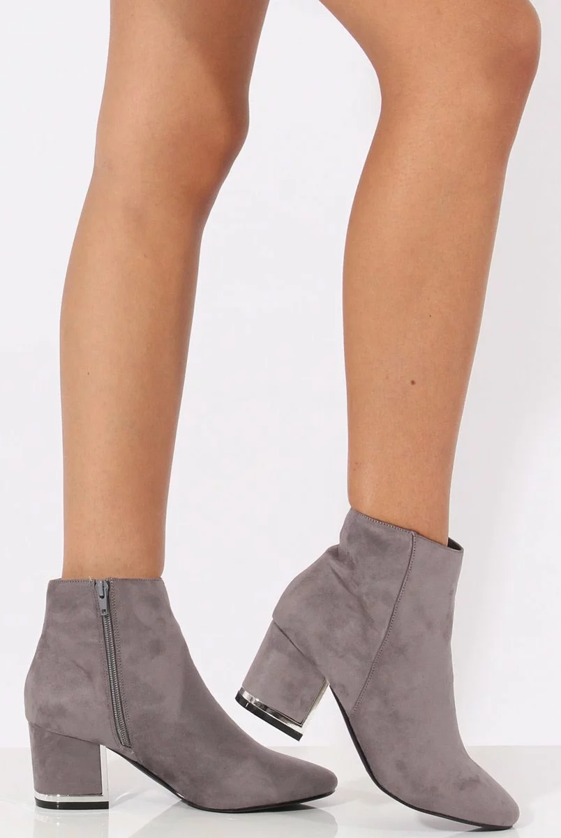 Grey Suede Metal Heel Detail Ankle Boots - Claudia - Image 5