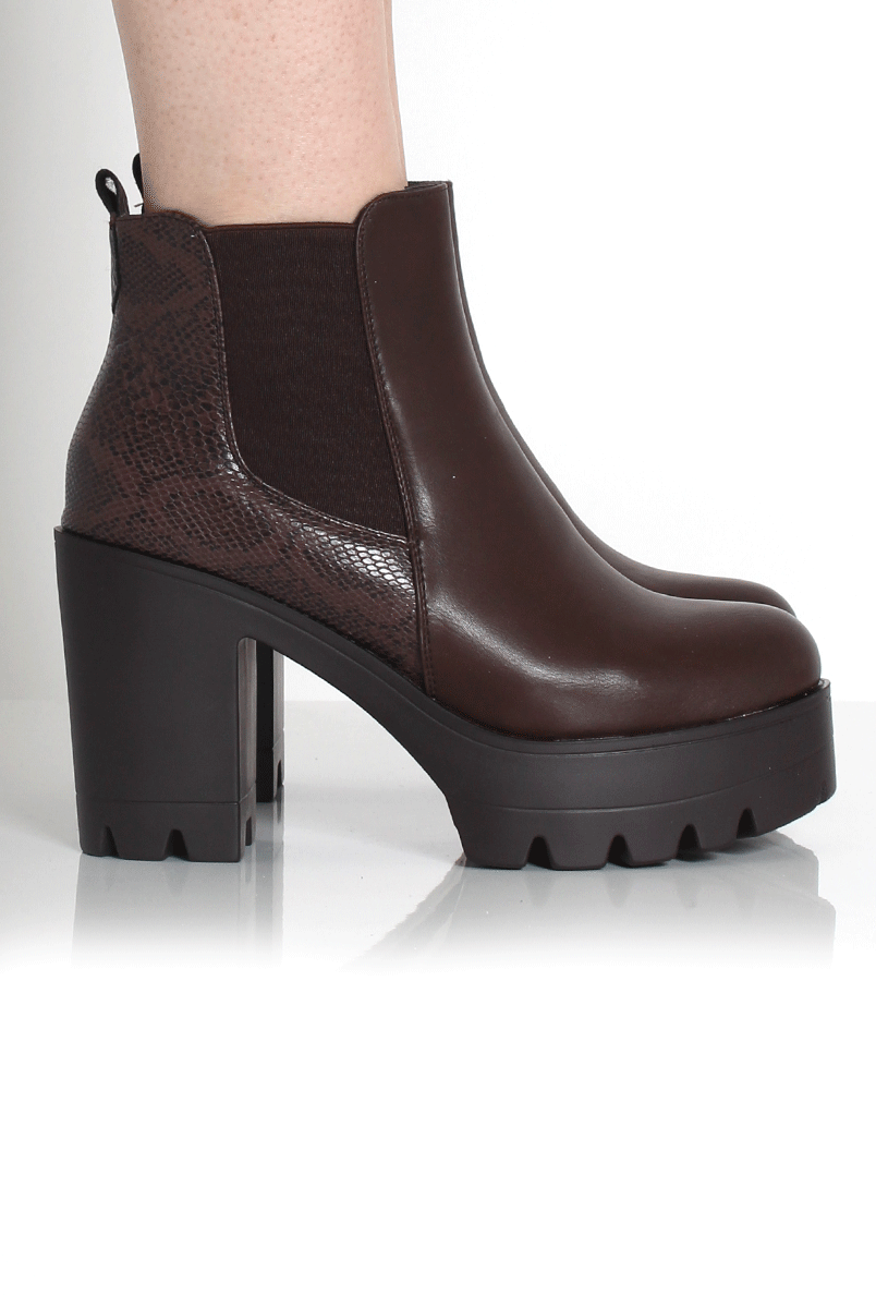 Lupe Brown Snake Platform Ankle Boots - Image 2