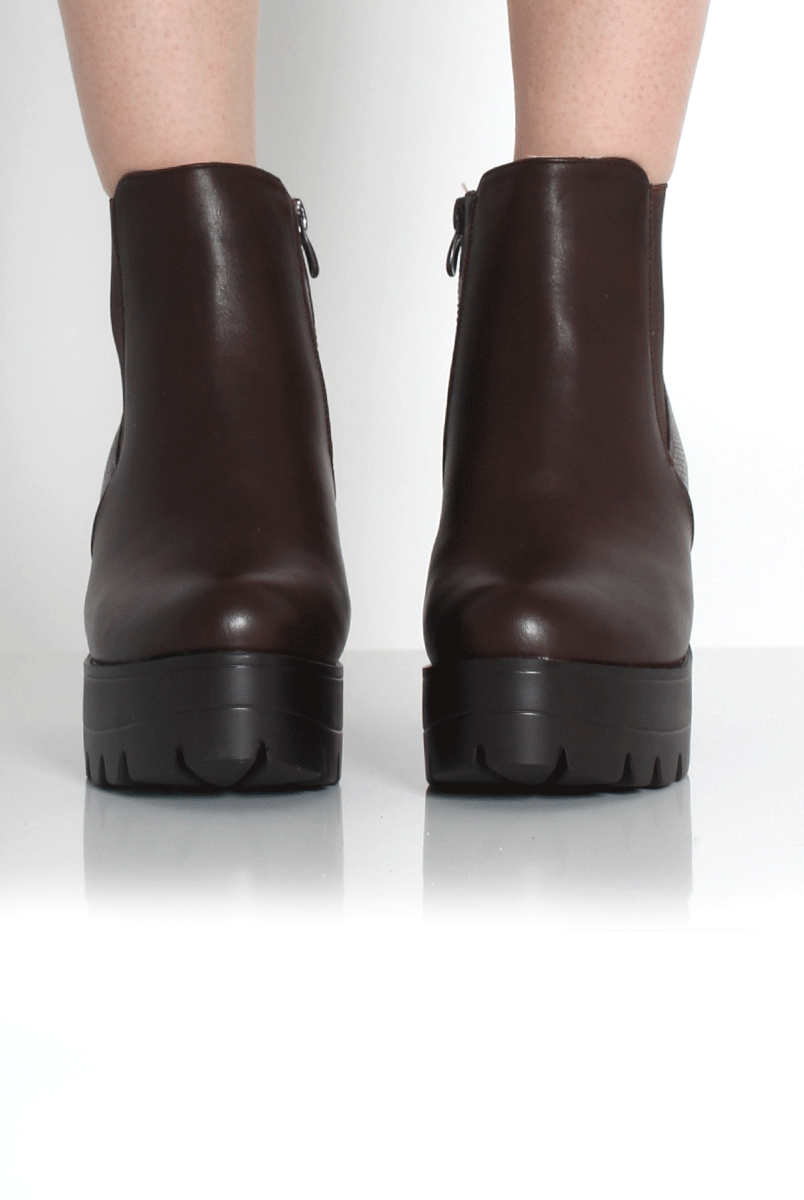 Lupe Brown Snake Platform Ankle Boots - Image 3