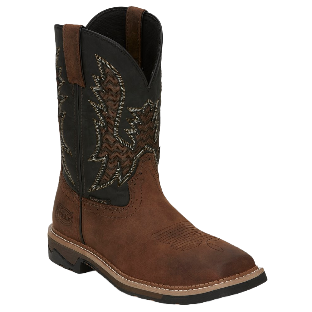 Justin Work Men's Bolt Water Buffalo Black & Brown Boots SE4113