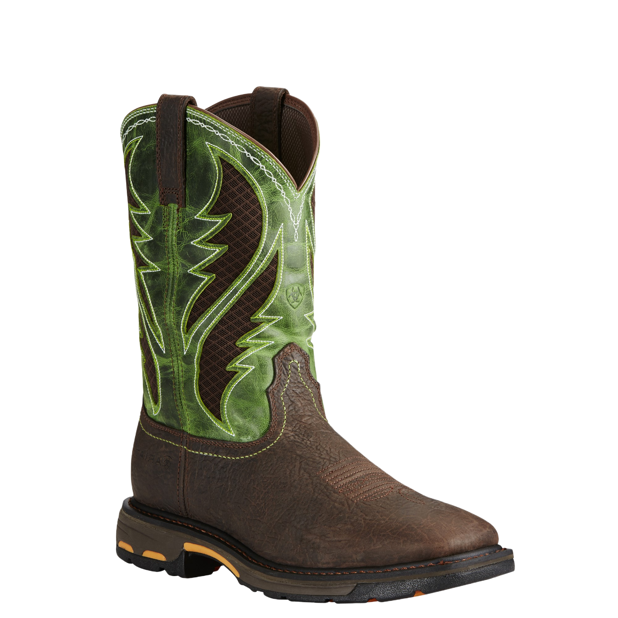 AriatĀ® Men's WorkHog Wide Square Toe Brown & Green Work Boots 10020083