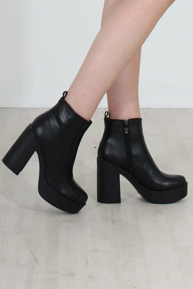 Rheta Black PU Platform Ankle Boots - Image 2