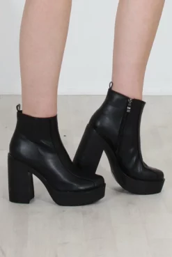 Rheta Black PU Platform Ankle Boots