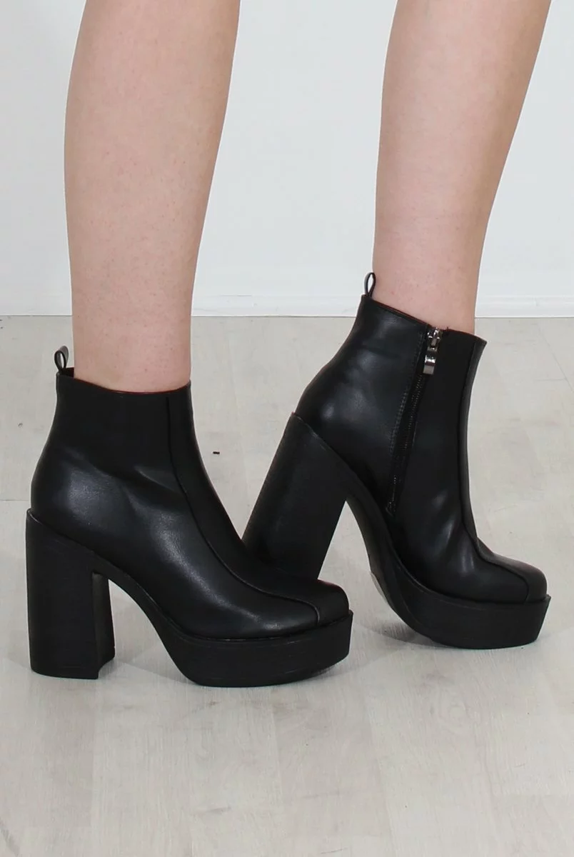 Rheta Black PU Platform Ankle Boots