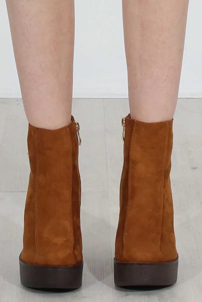 Rheta Tan Suede Platform Ankle Boots - Image 2