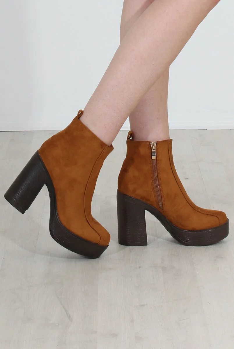 Rheta Tan Suede Platform Ankle Boots - Image 3