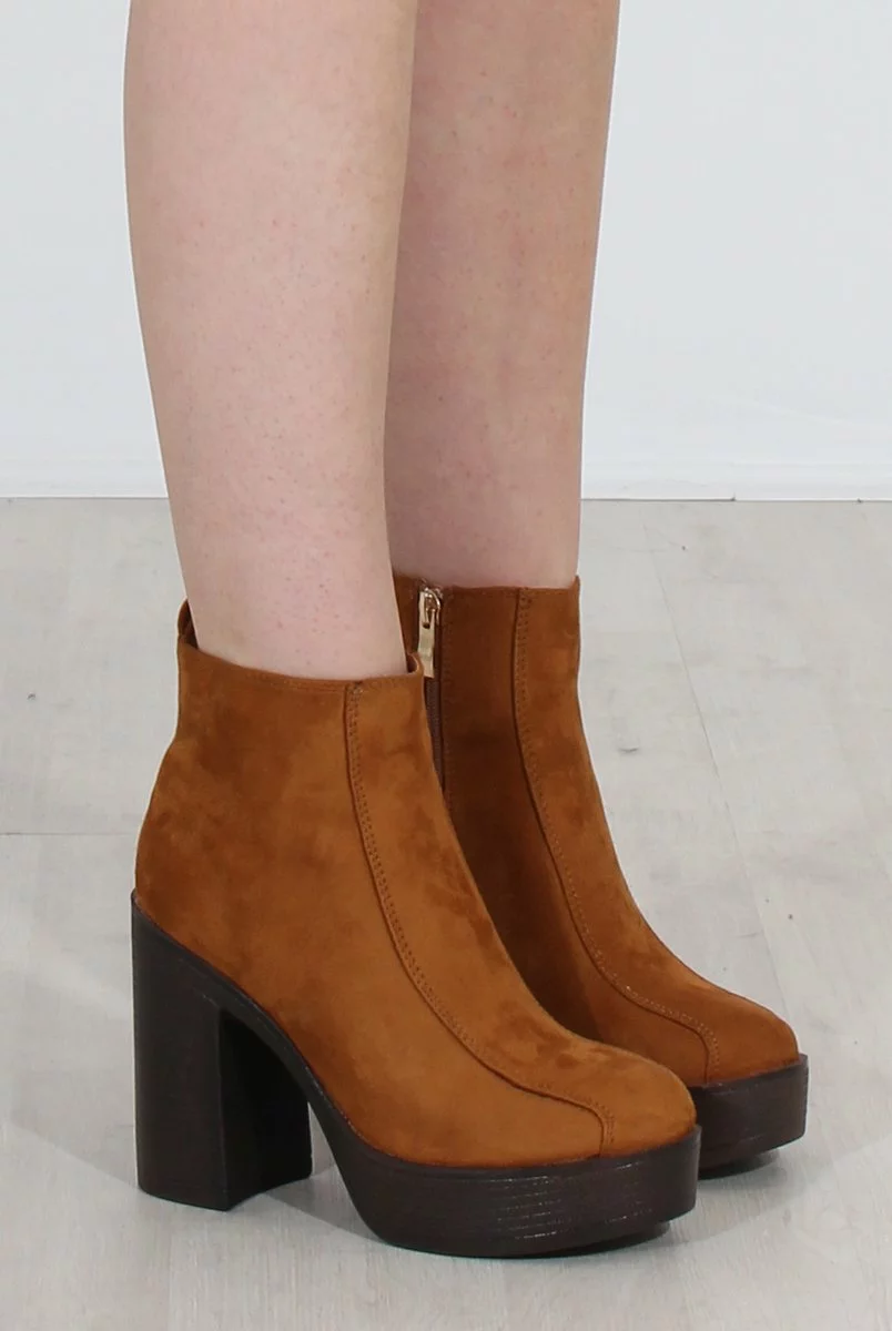 Rheta Tan Suede Platform Ankle Boots - Image 4