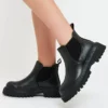 Black Faux Leather Ankle High Chunky Sole Boots - Tanna