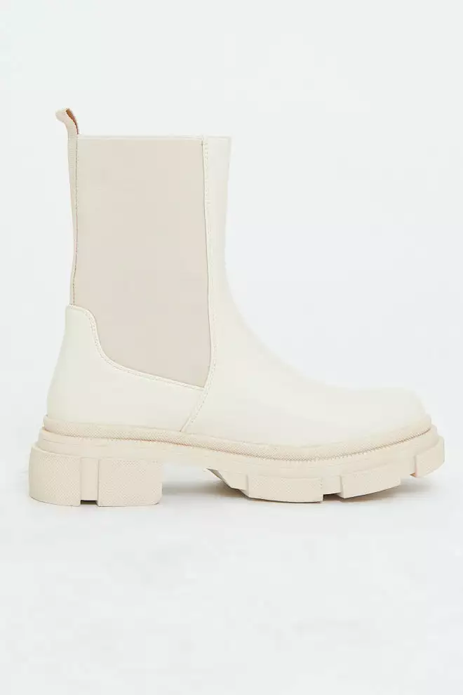 Beige Faux Leather Ankle High Biker Boots - Alija - Image 3