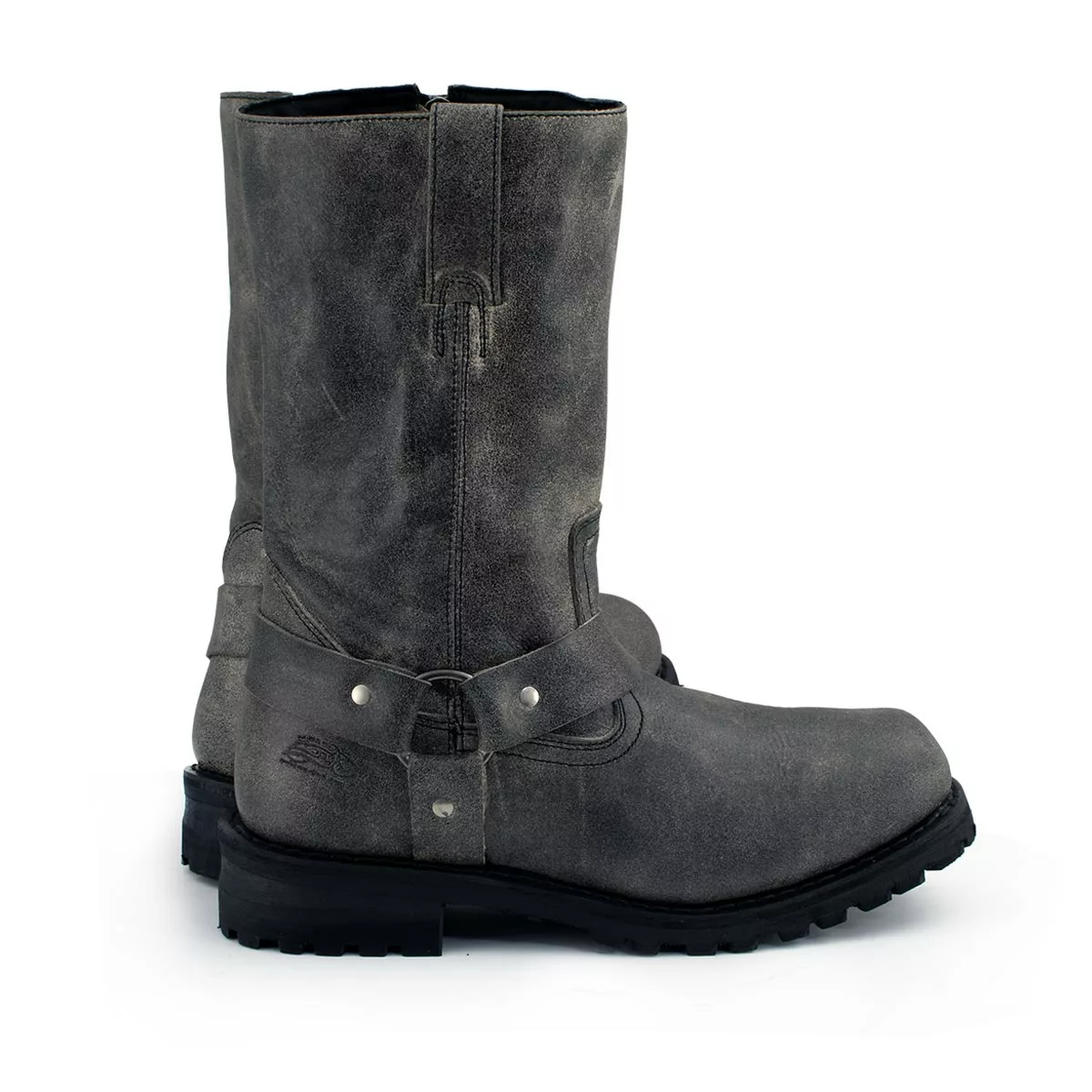 M-Boss Apparel BOS49001 Men's Classic 12-inch Distress Grey Harness Leather Motorcycle Boots - Image 3