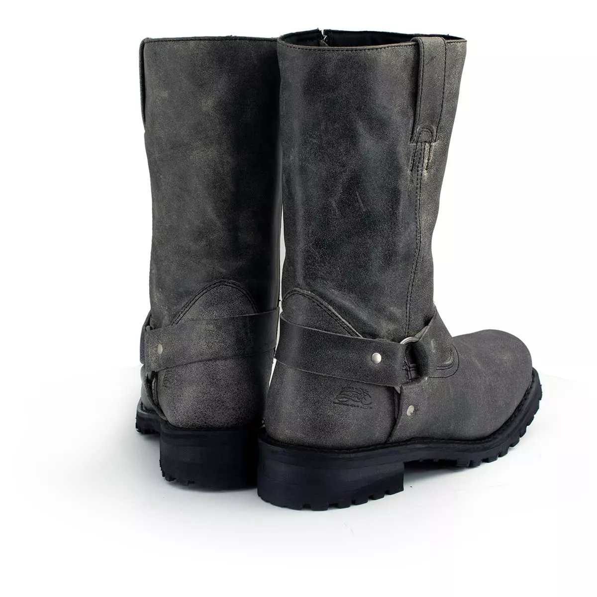 M-Boss Apparel BOS49001 Men's Classic 12-inch Distress Grey Harness Leather Motorcycle Boots - Image 4