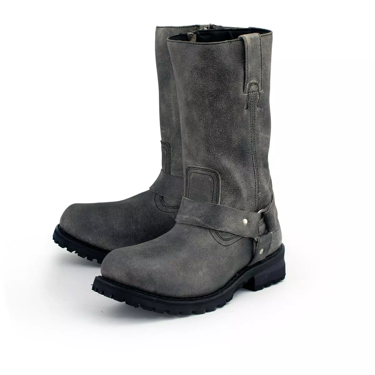 M-Boss Apparel BOS49001 Men's Classic 12-inch Distress Grey Harness Leather Motorcycle Boots - Image 5