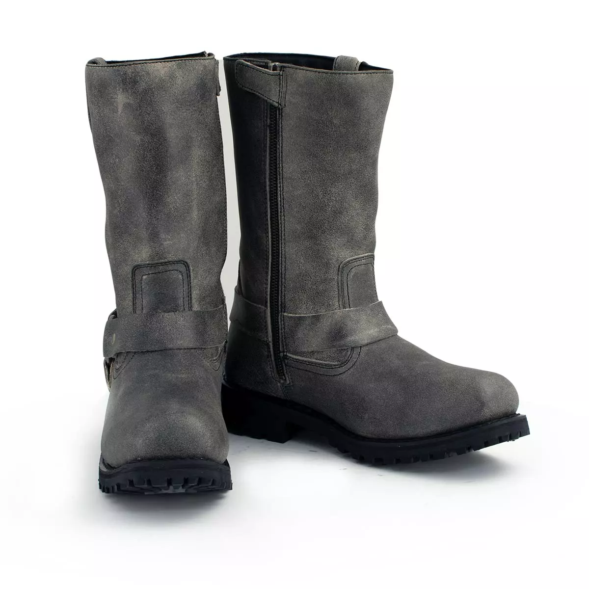 M-Boss Apparel BOS49001 Men's Classic 12-inch Distress Grey Harness Leather Motorcycle Boots - Image 6