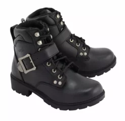 M Boss Motorcycle Apparel BOS49301 Ladies 7 Inch Black Road Captain Leather Motorcycle Boots